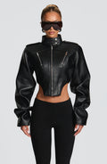 Mónica™ - Chaqueta con Cuello Mao Negra