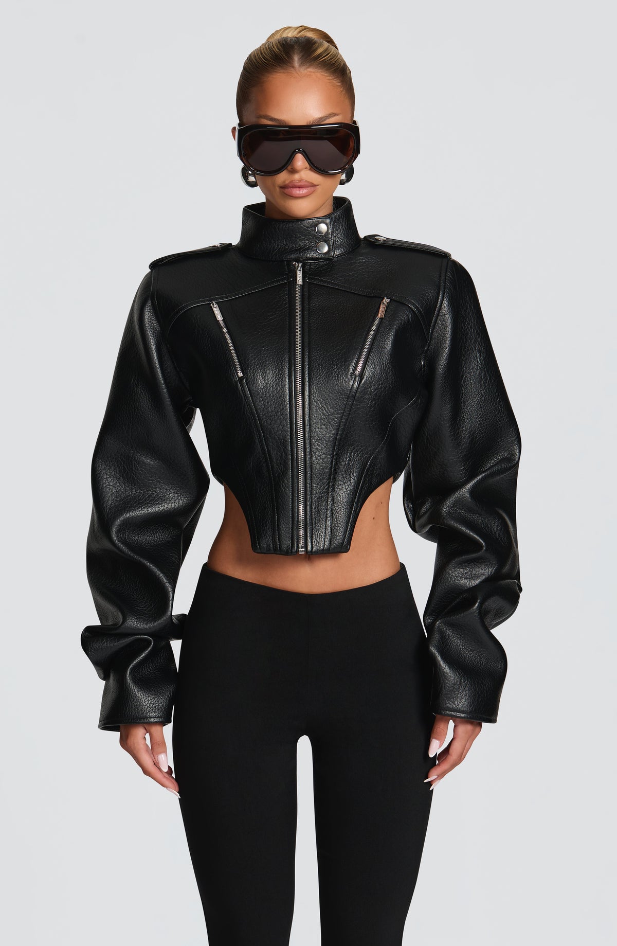 Mónica™ - Chaqueta con Cuello Mao Negra
