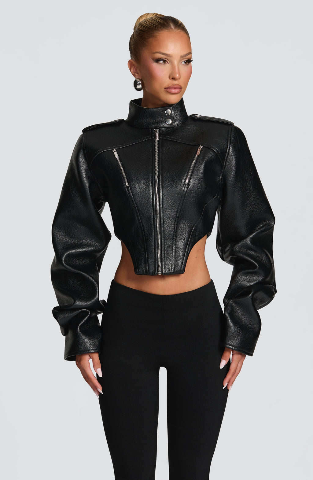 Mónica™ - Chaqueta con Cuello Mao Negra