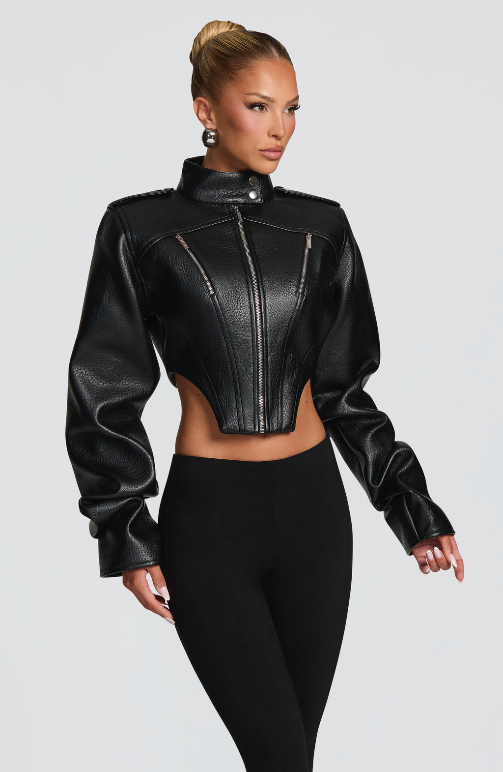 Mónica™ - Chaqueta con Cuello Mao Negra