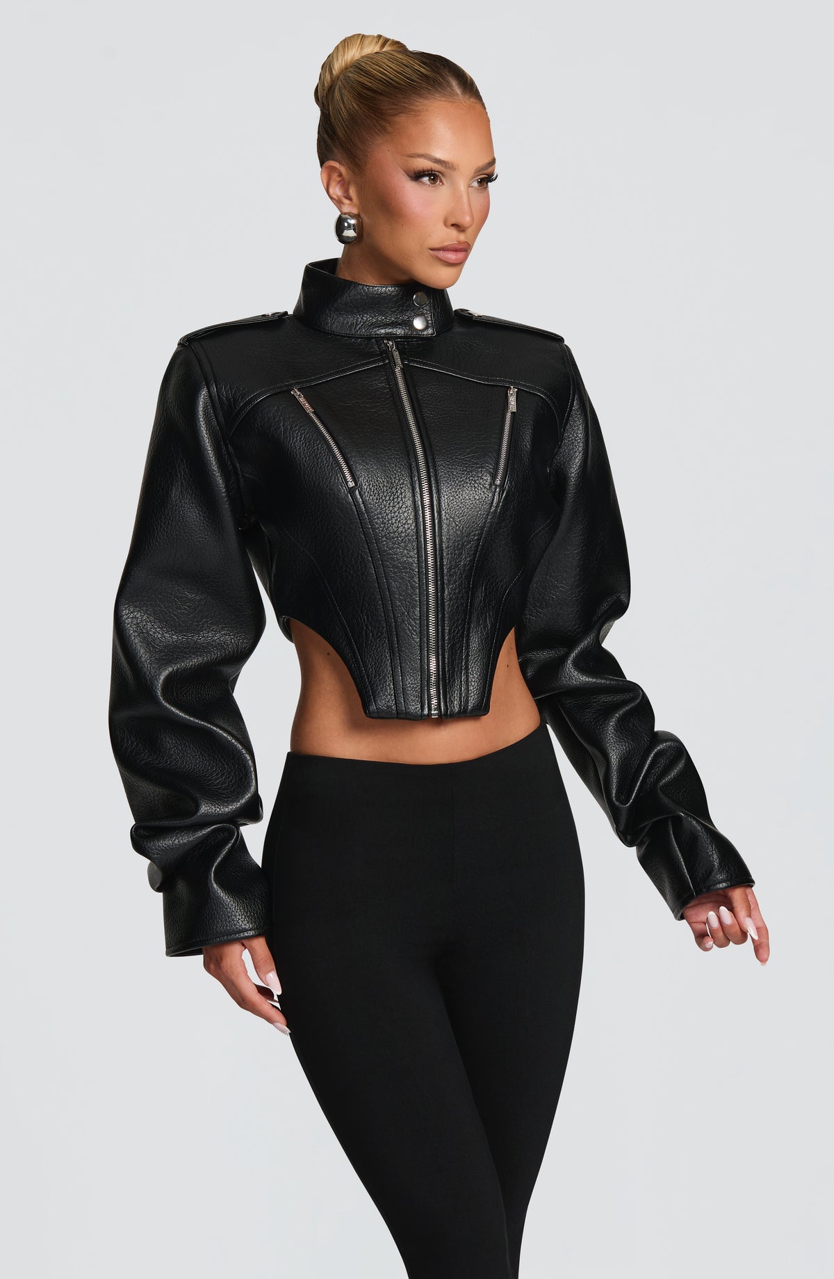 Mónica™ - Chaqueta con Cuello Mao Negra