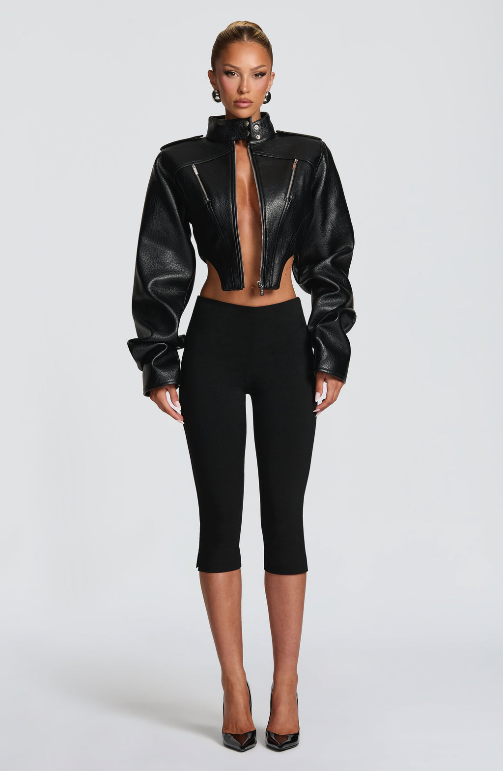 Mónica™ - Chaqueta con Cuello Mao Negra