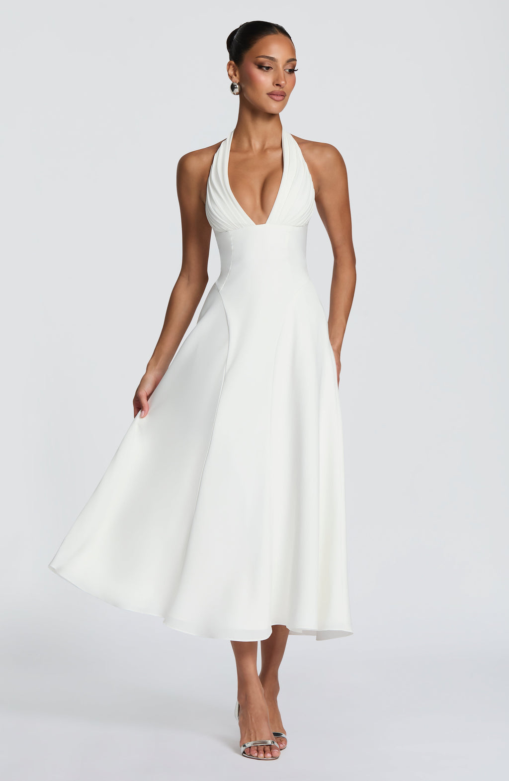 Vestido blanco midi de chifón para preboda o evento - Helena™ Ana Ibiza