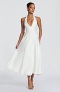 Vestido blanco midi de chifón para preboda o evento - Helena™ Ana Ibiza