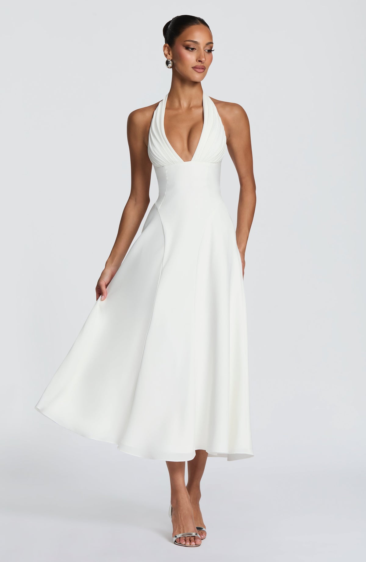 Vestido blanco midi de chifón para preboda o evento - Helena™ Ana Ibiza