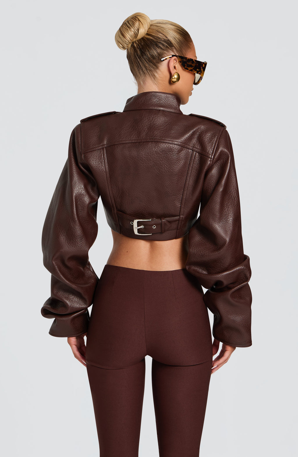 Mónica™ - Chaqueta con Cuello Mao Marrón Ciruela