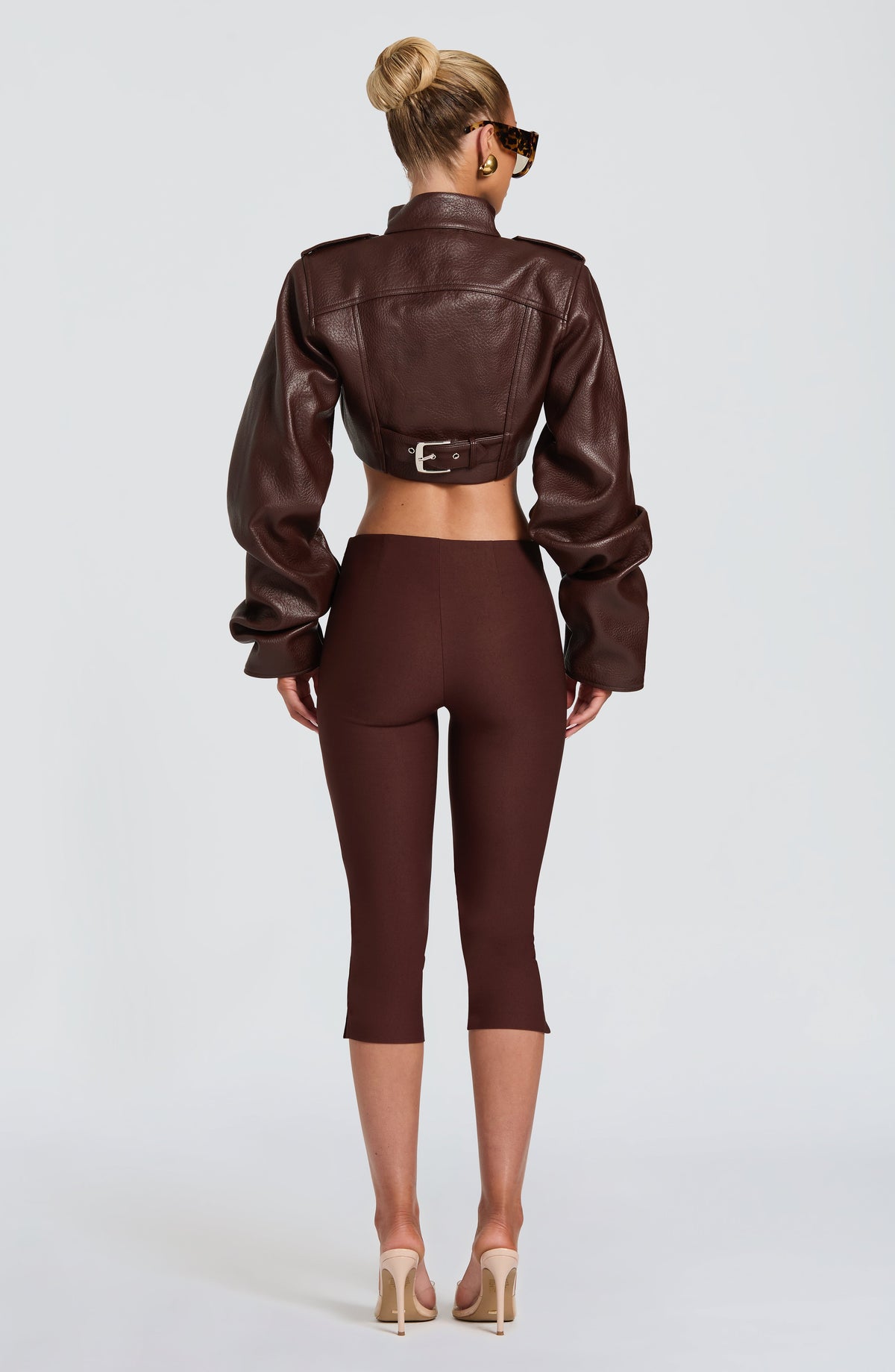 Mónica™ - Chaqueta con Cuello Mao Marrón Ciruela