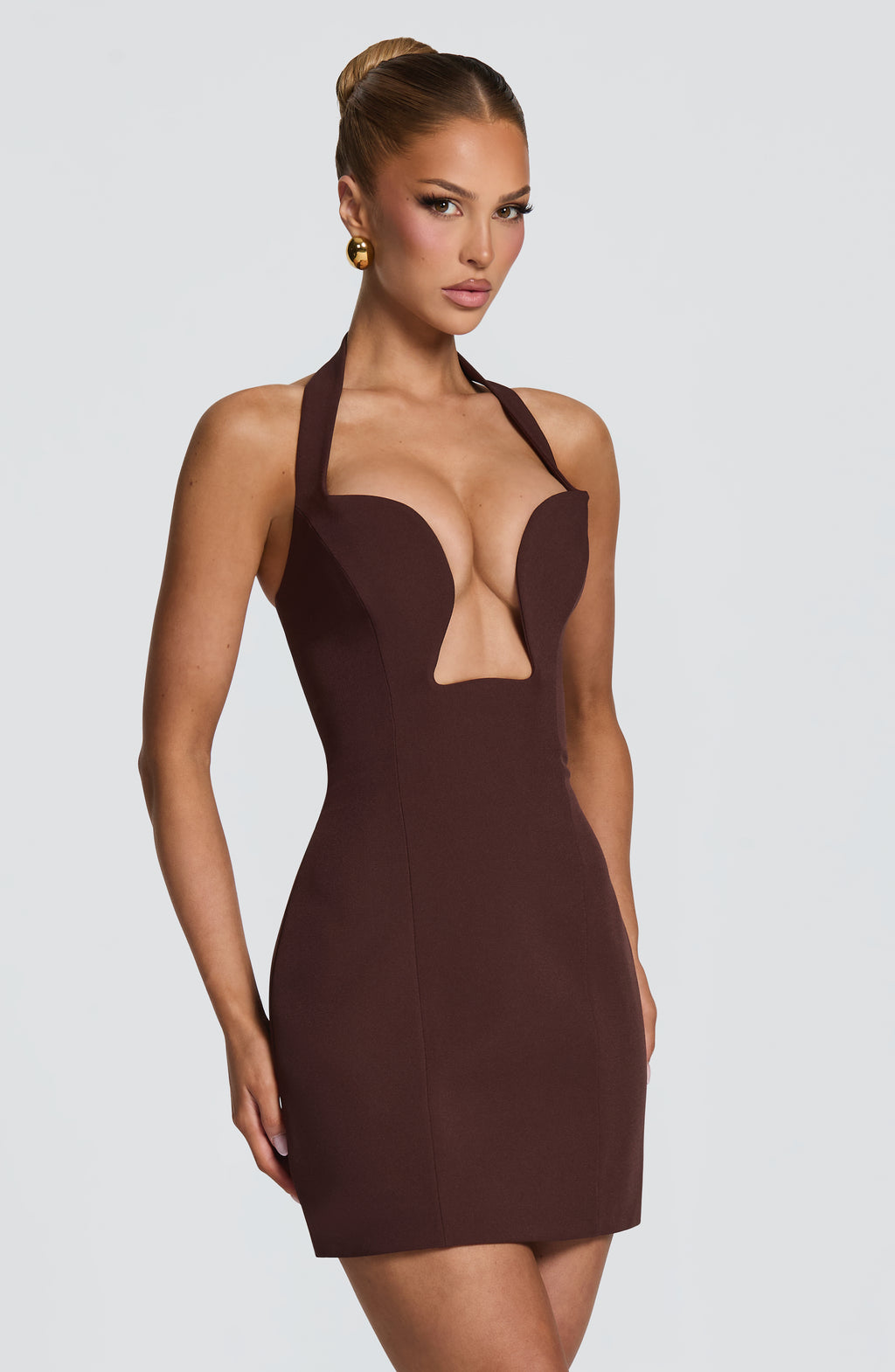 Vestido de evento Charlotte™ marrón ciruela con cuello halter, foto 4