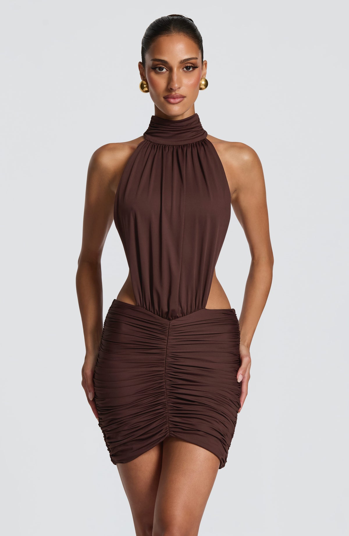Vestido corto de cóctel ciruela de punto - Teresa™ Ana Ibiza