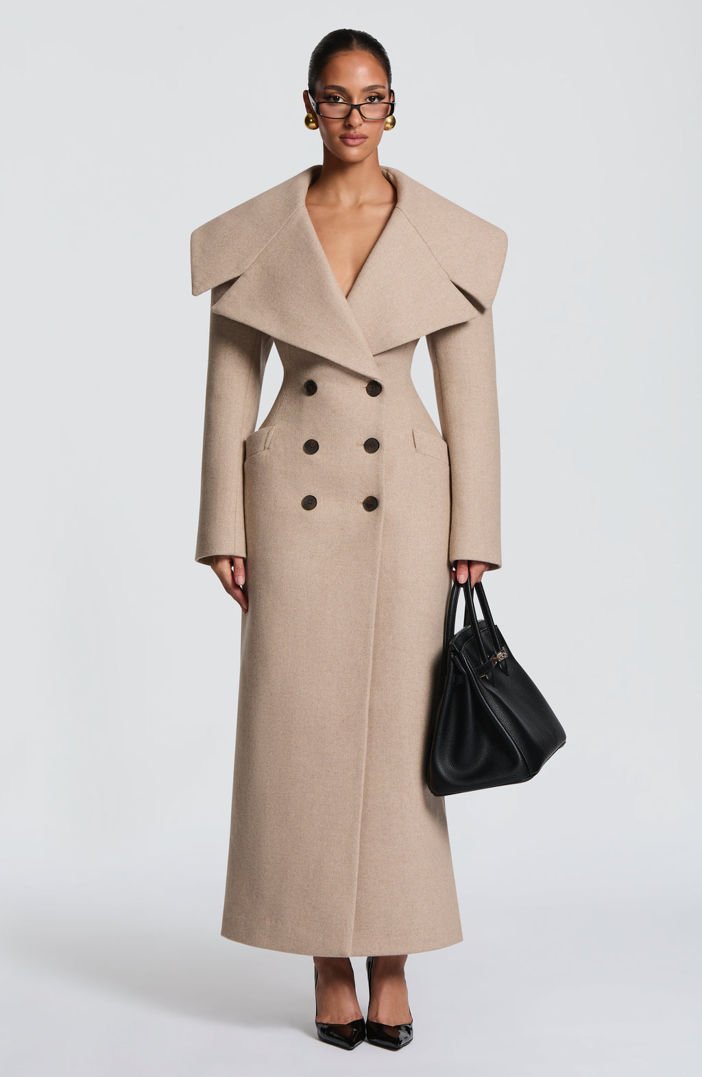 Lourdes™ - Abrigo Largo Cruzado de Paño Beige