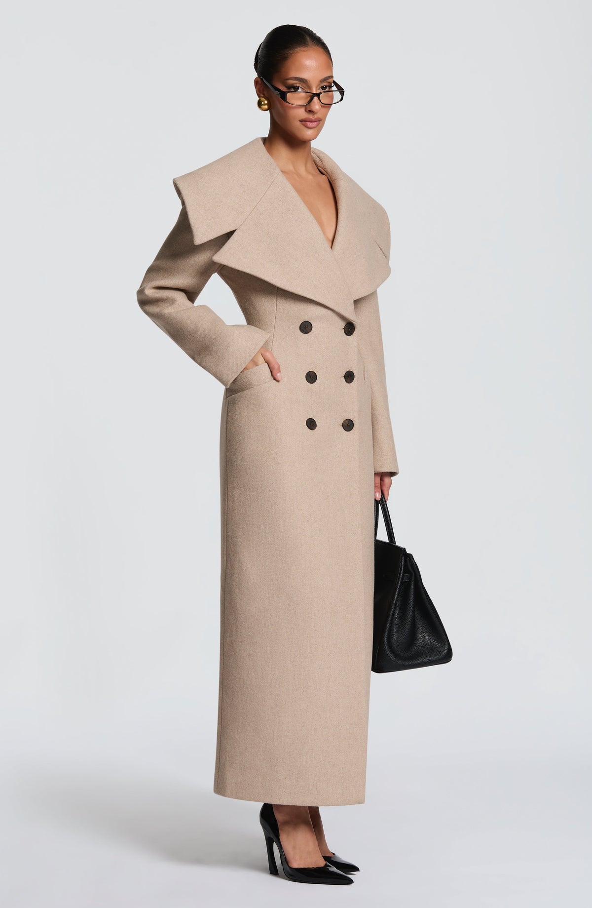 Lourdes™ - Abrigo Largo Cruzado de Paño Beige
