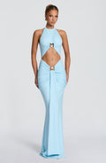 Vestido largo de fiesta celeste con herrajes - Aitana™ Ana Ibiza
