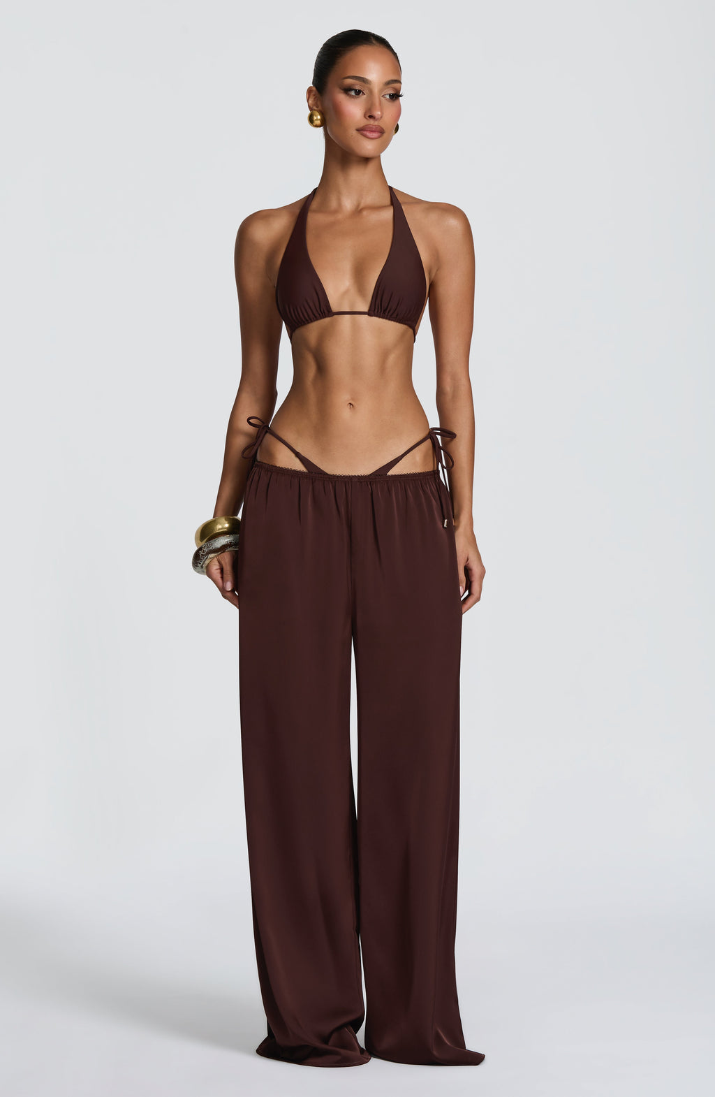 Pantalón palazzo de satén ciruela de fiesta - Soraya™ Ana Ibiza