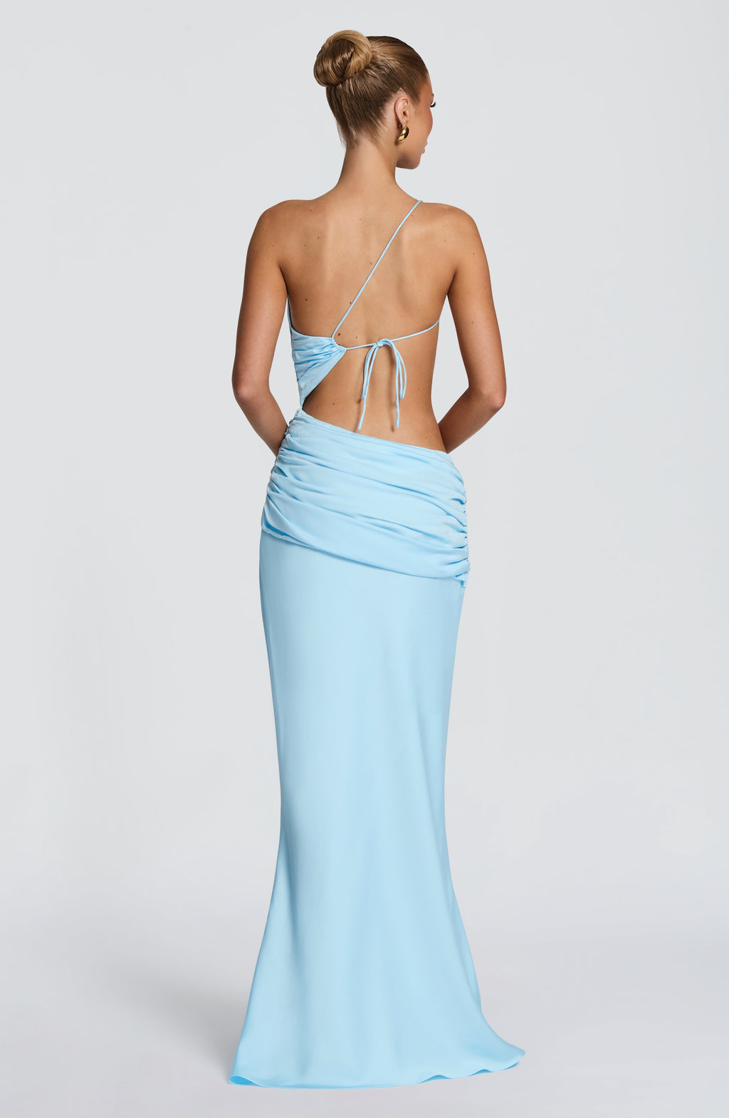 Marina™ en celeste, vestido largo asimétrico, un solo hombro
