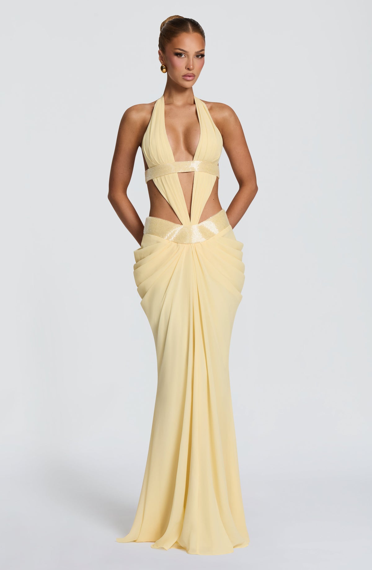 Vestido largo de invitada de boda amarillo limón de chifón - Sofía™ Ana Ibiza