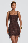 Vestido corto de cóctel ciruela de flecos - Blanca™ Ana Ibiza