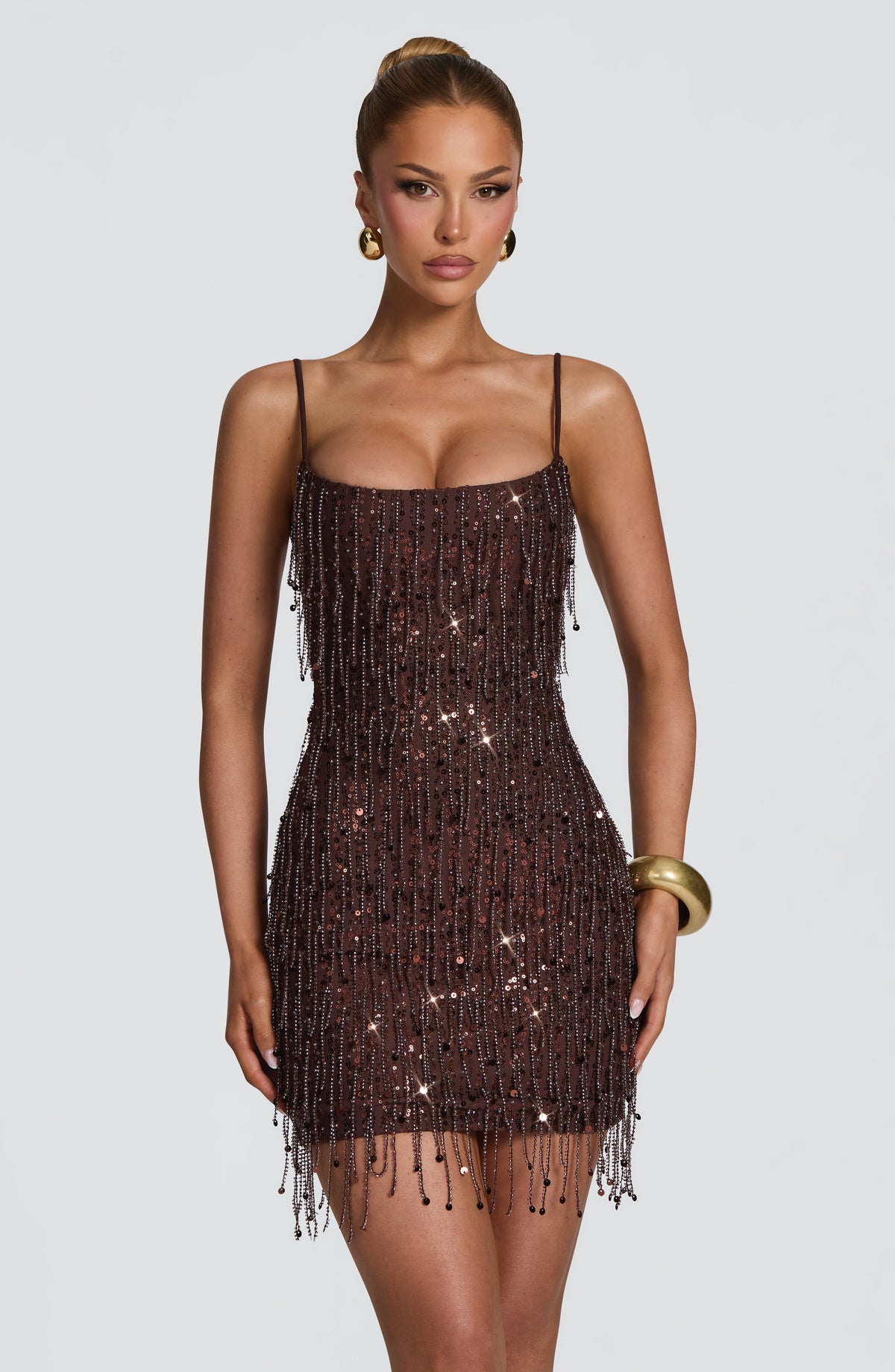 Vestido corto de cóctel ciruela de flecos - Blanca™ Ana Ibiza