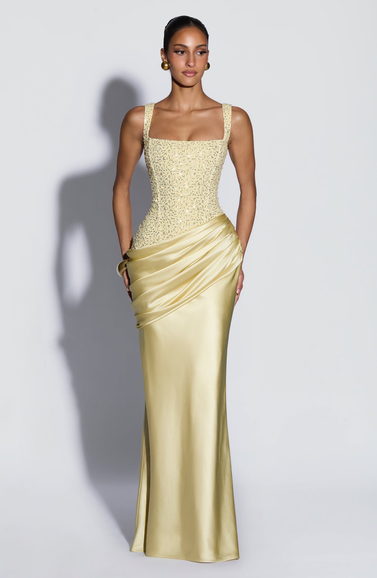 Alejandra™ - Vestido Largo de Satén Limón