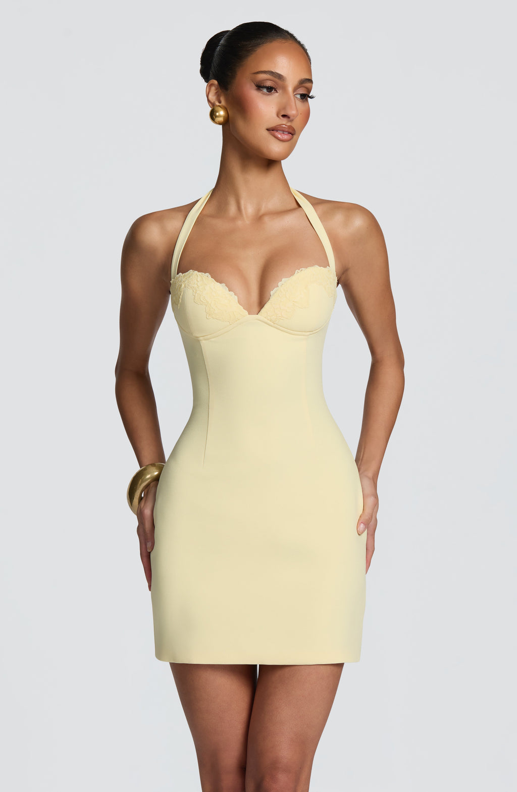 Vestido corto de cóctel amarillo limón con encaje - Celia™ Ana Ibiza