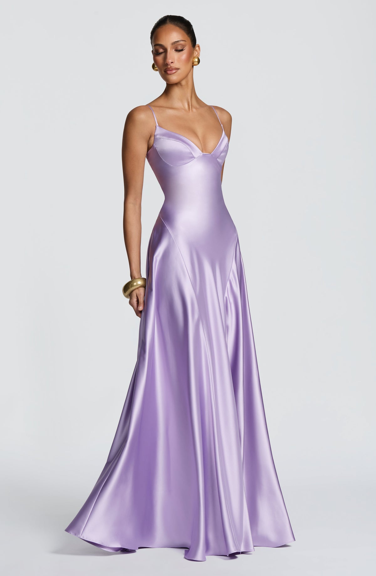 Natalia™ - Vestido Largo de Satén con Lazada Lila