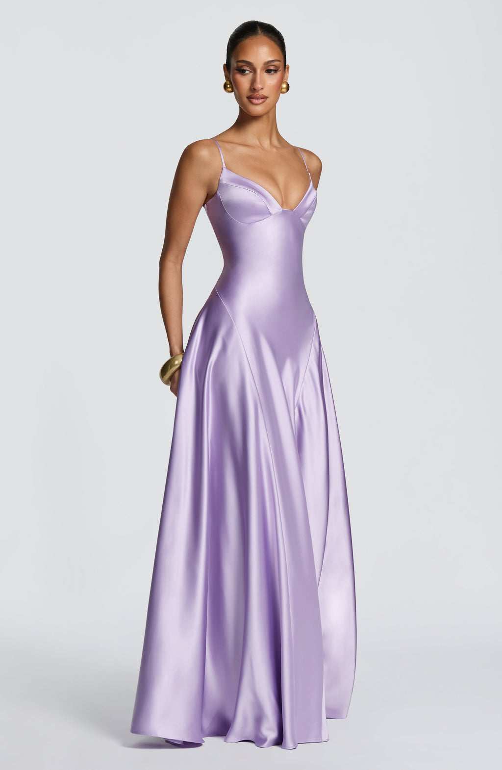 Natalia™ - Vestido Largo de Satén con Lazada Lila