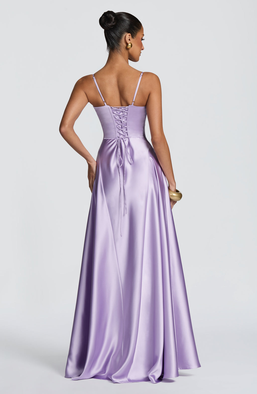 Natalia™ - Vestido Largo de Satén con Lazada Lila