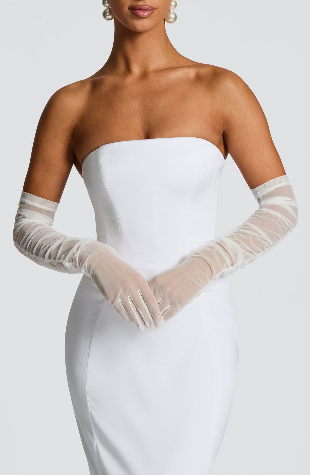 Aurelia™ - Guantes Largos de Tul Fruncido Marfil