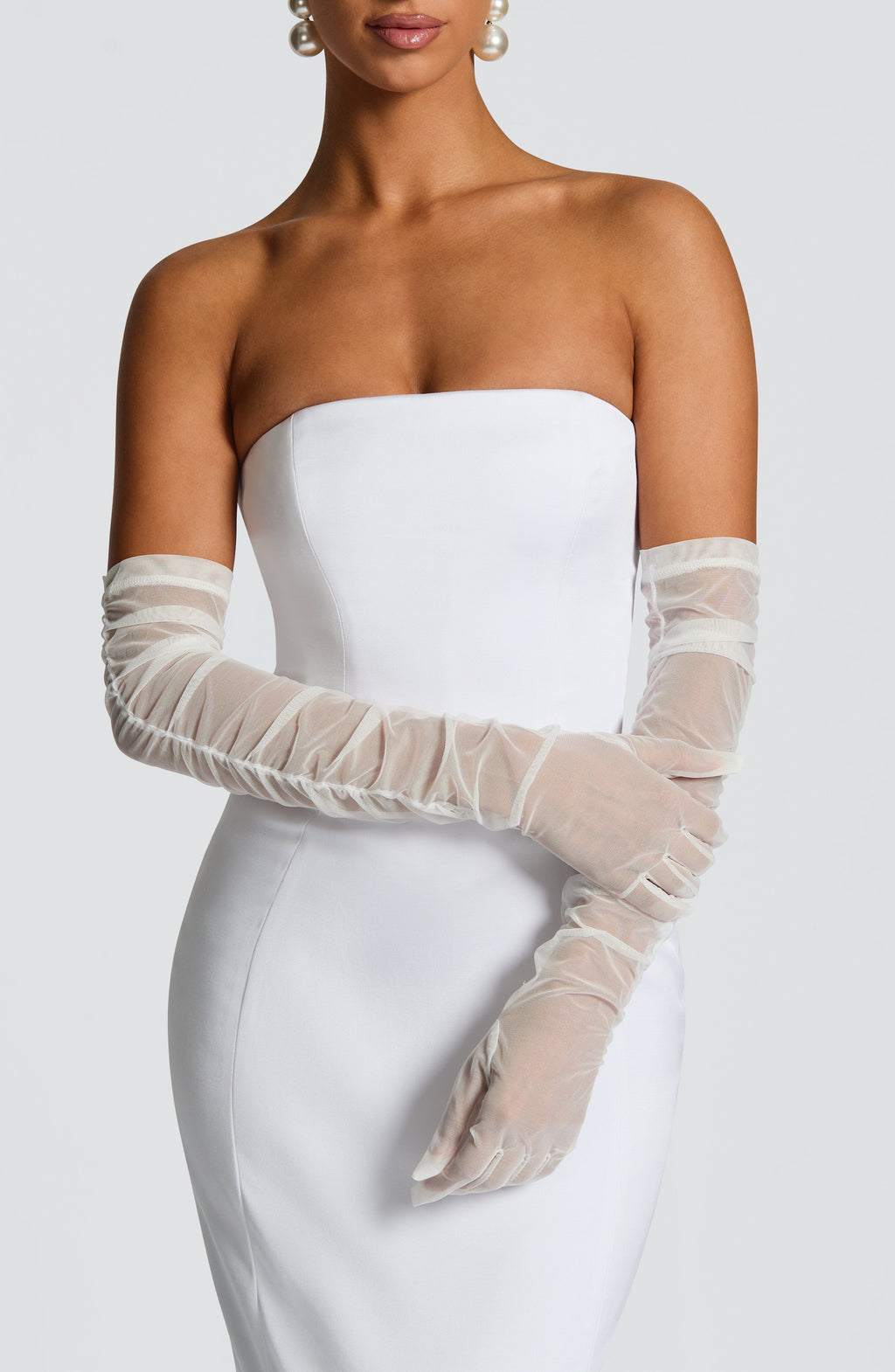 Aurelia™ - Guantes Largos de Tul Fruncido Marfil