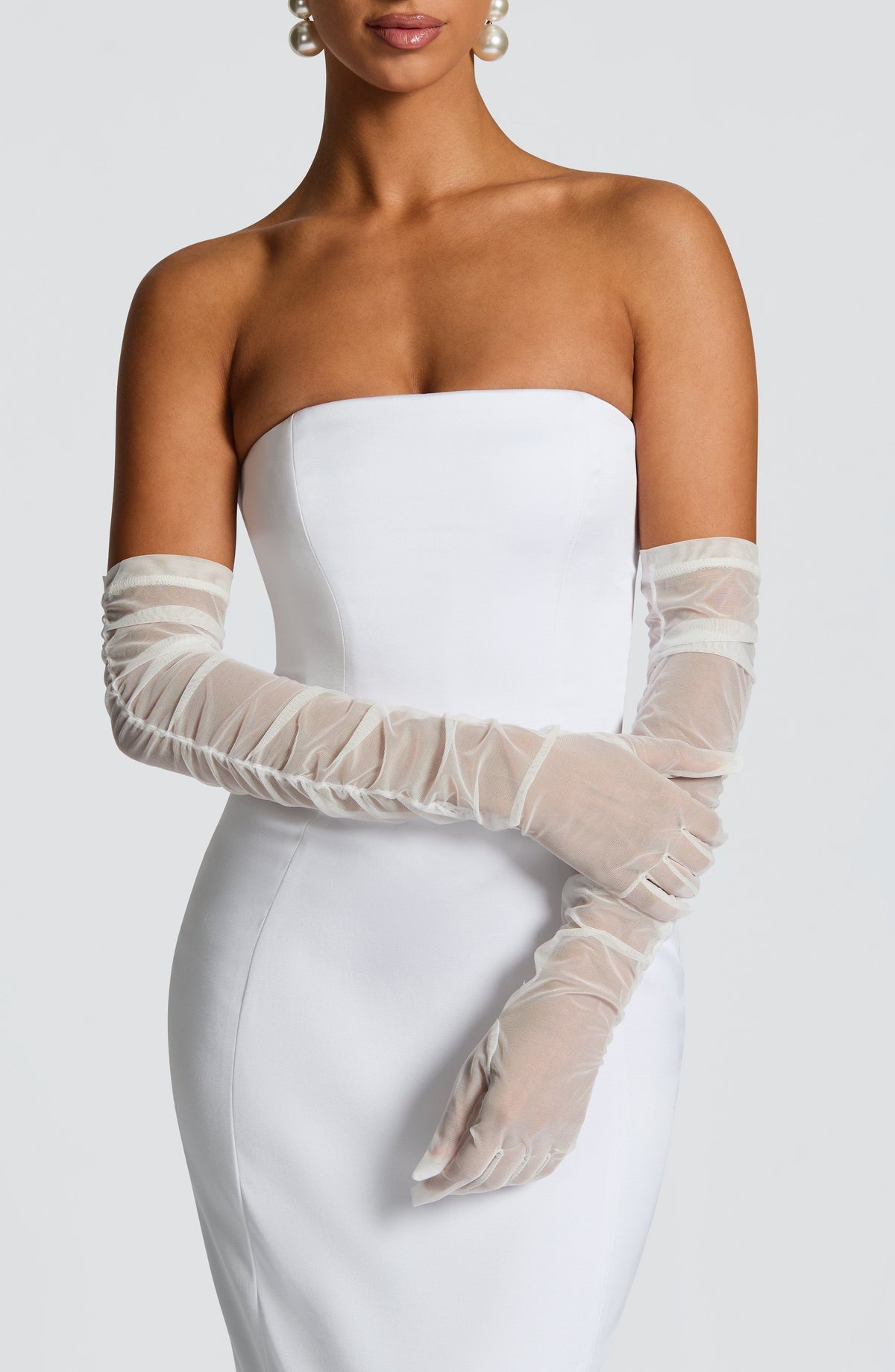 Aurelia™ - Guantes Largos de Tul Fruncido Marfil