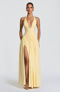 Vestido largo de invitada de boda amarillo limón de chifón - Amaia™ Ana Ibiza