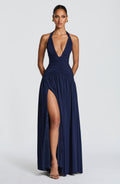 Vestido largo de invitada de boda azul marino de chifón - Amaia™ Ana Ibiza
