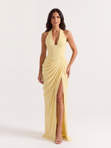 Anna™ - Vestido Largo de Chifón Amarillo