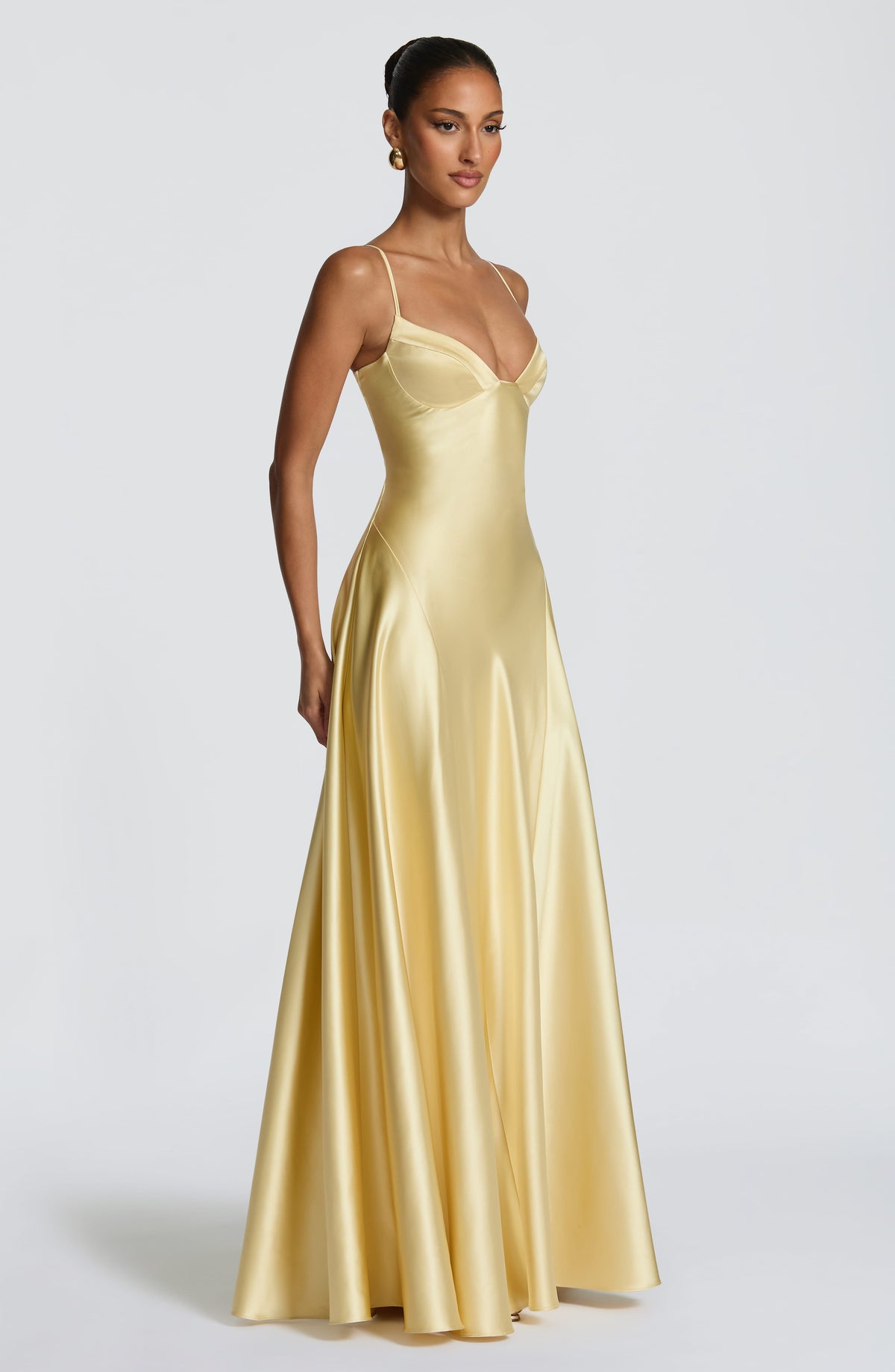 Natalia™ - Vestido Largo de Satén con Lazada Limón
