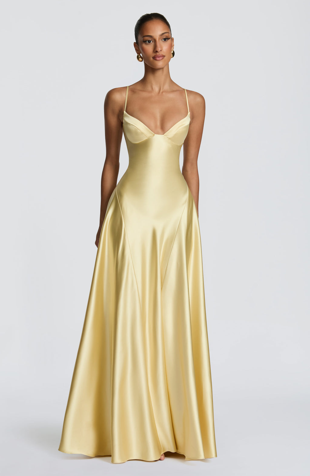 Natalia™ - Vestido Largo de Satén con Lazada Limón