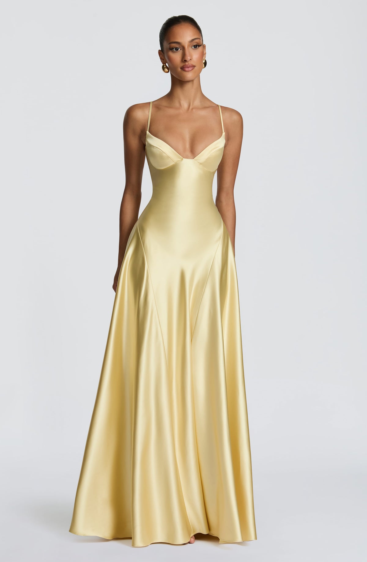 Natalia™ - Vestido Largo de Satén con Lazada Limón