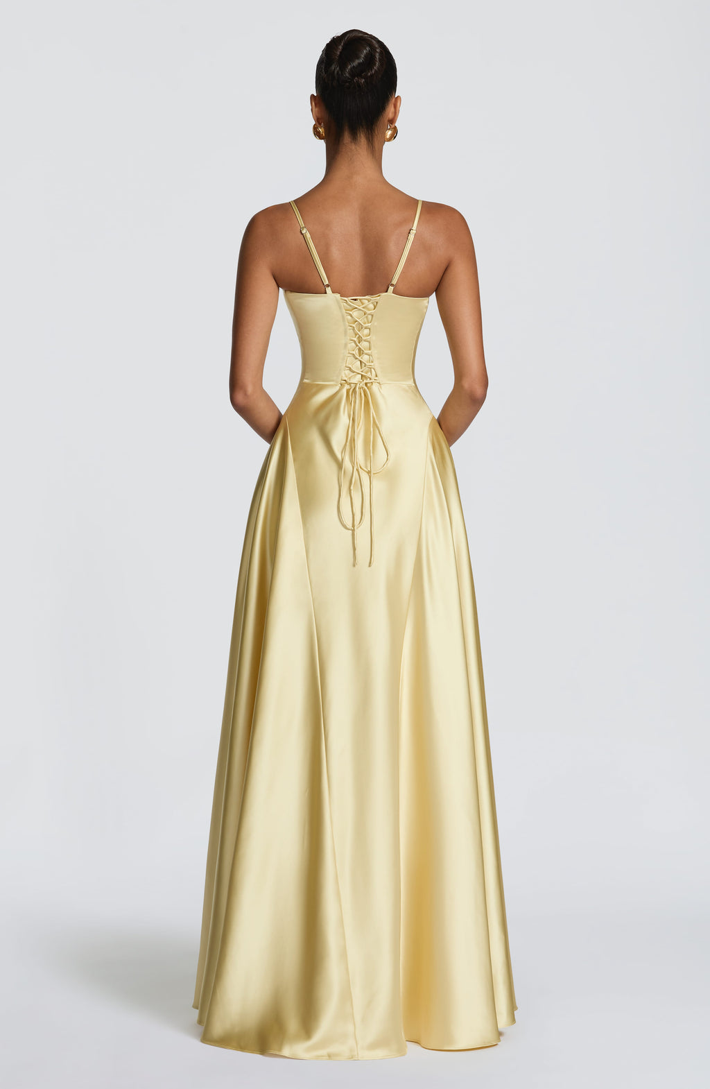 Natalia™ - Vestido Largo de Satén con Lazada Limón