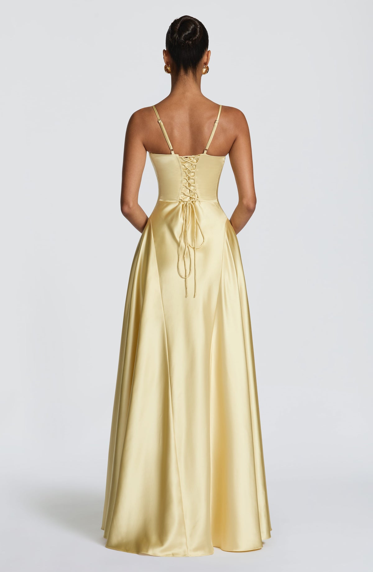Natalia™ - Vestido Largo de Satén con Lazada Limón