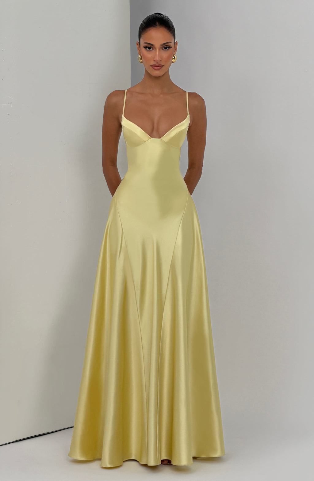 Natalia™ - Vestido Largo de Satén con Lazada Limón
