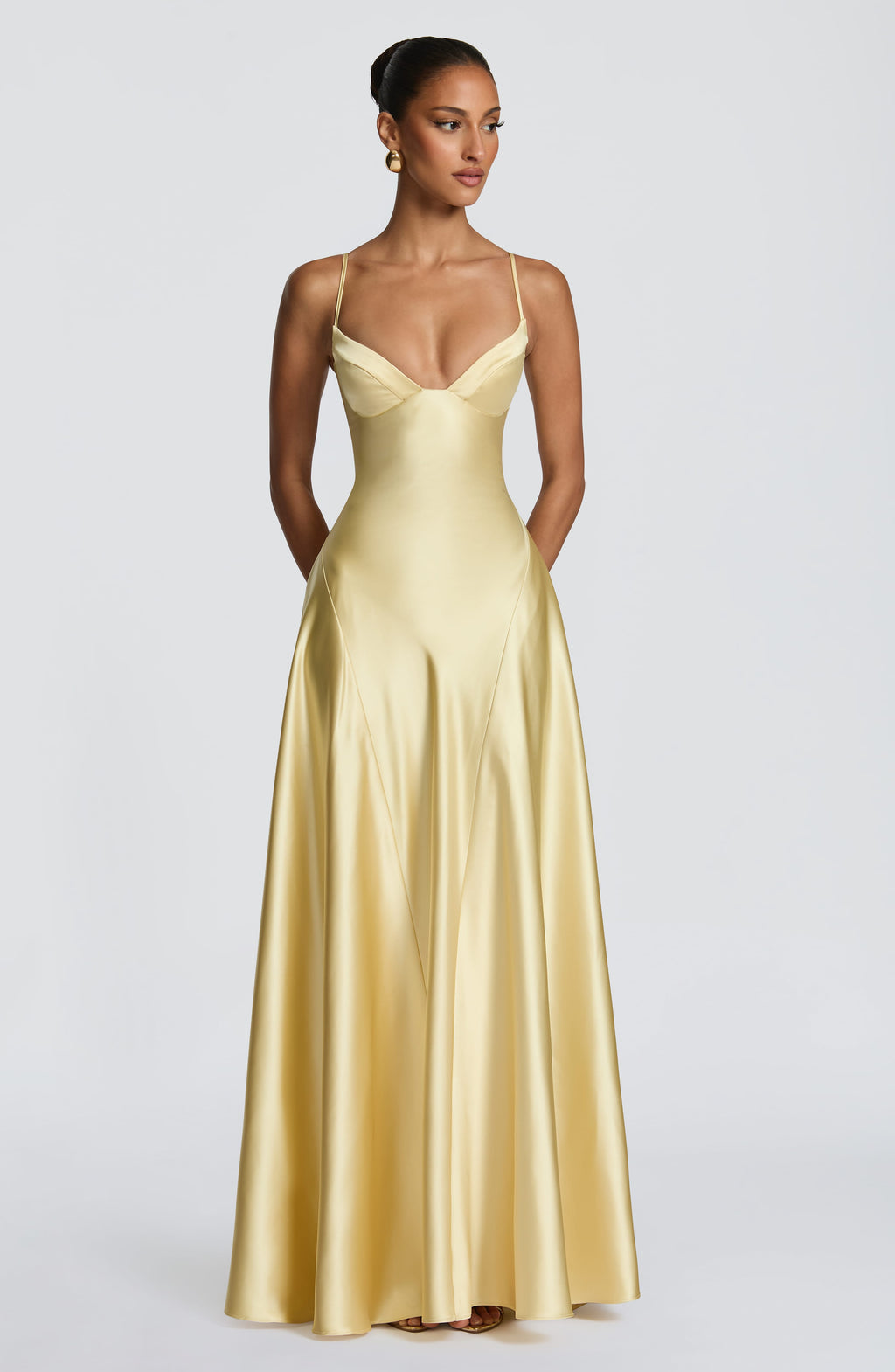 Natalia™ - Vestido Largo de Satén con Lazada Limón