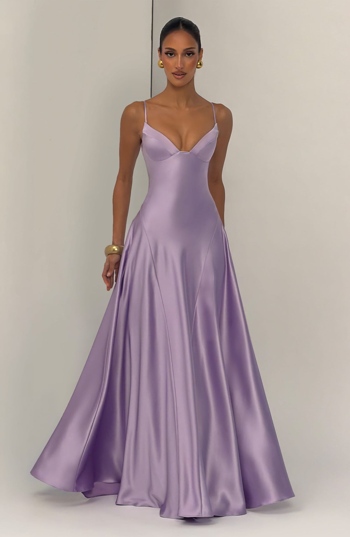 Natalia™ - Vestido Largo de Satén con Lazada Lila