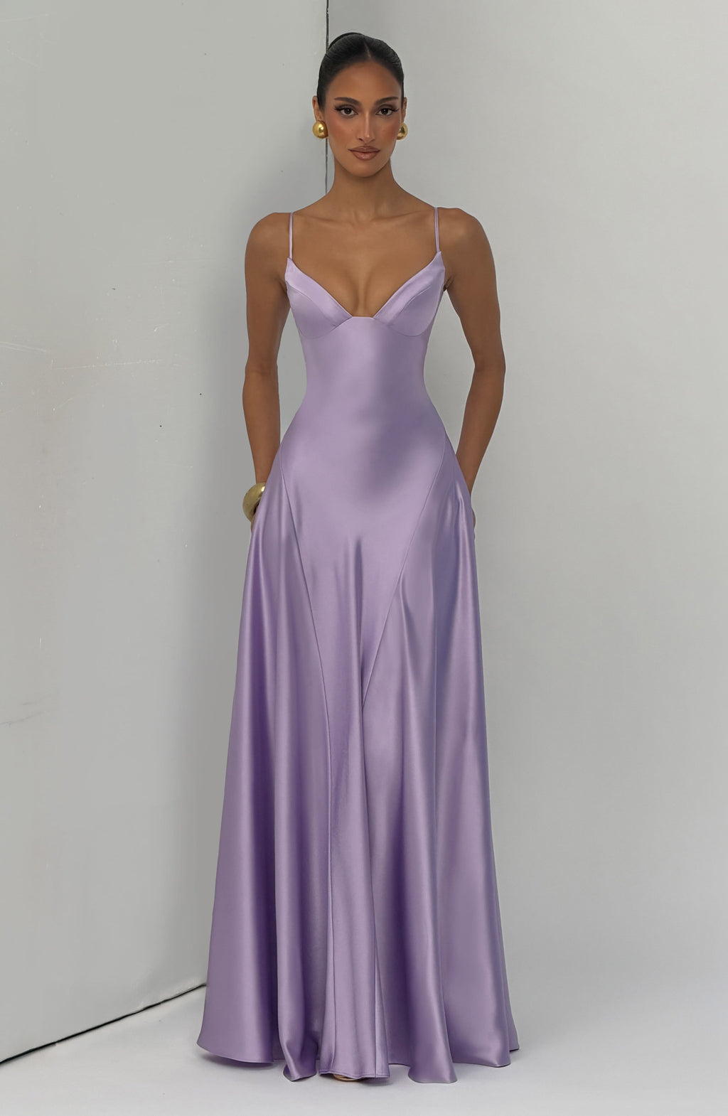Natalia™ - Vestido Largo de Satén con Lazada Lila