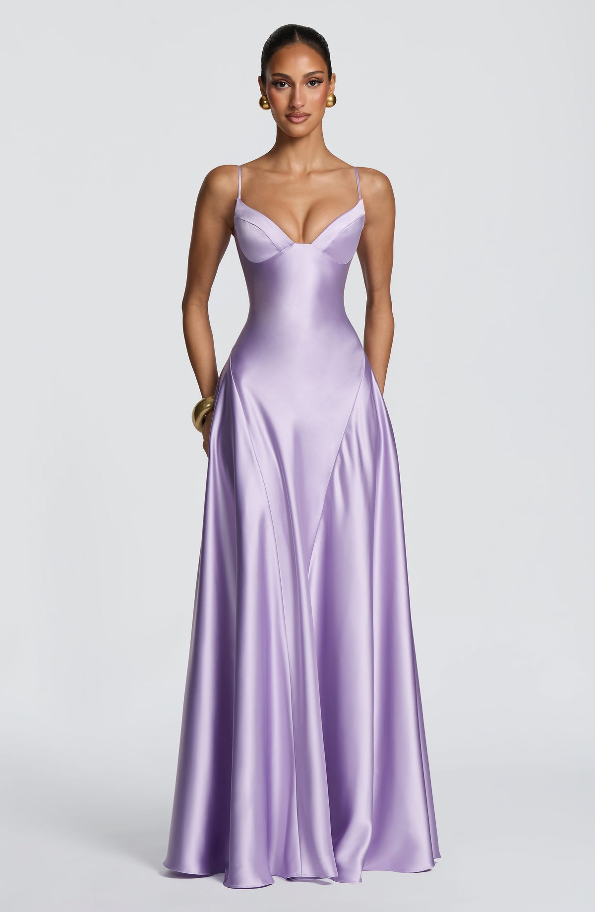 Natalia™ - Vestido Largo de Satén con Lazada Lila