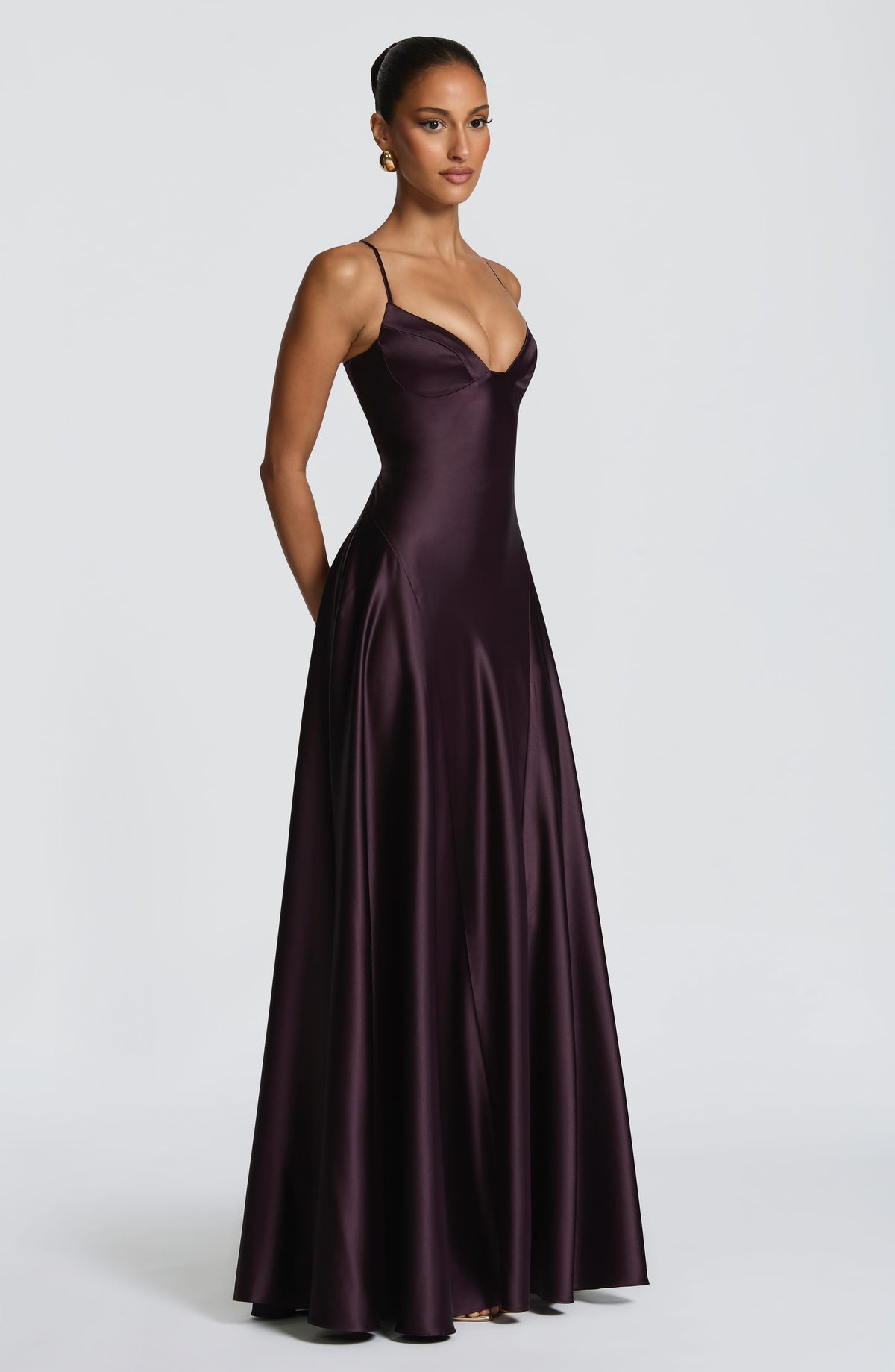 Natalia™ - Vestido Largo de Satén con Lazada Ciruela