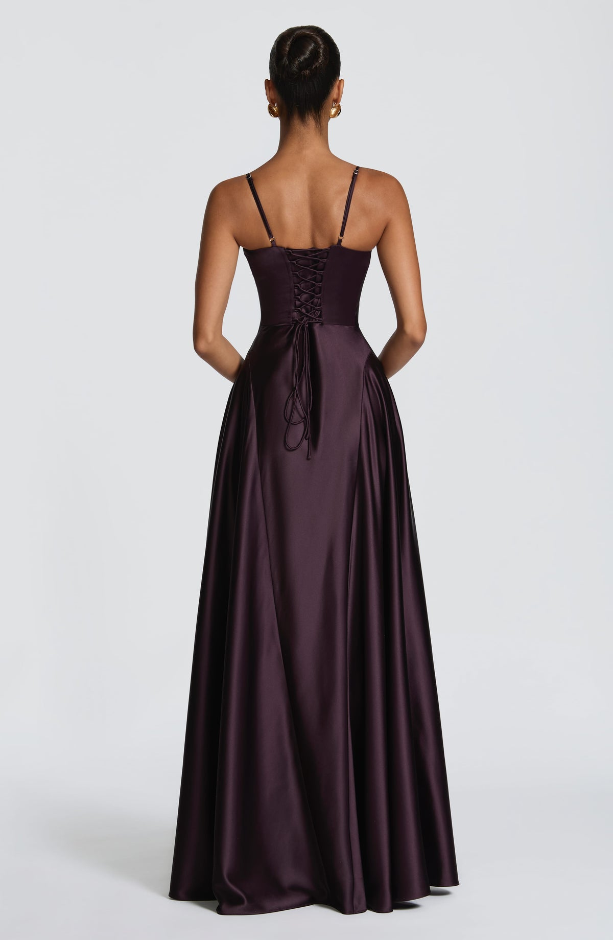 Natalia™ - Vestido Largo de Satén con Lazada Ciruela