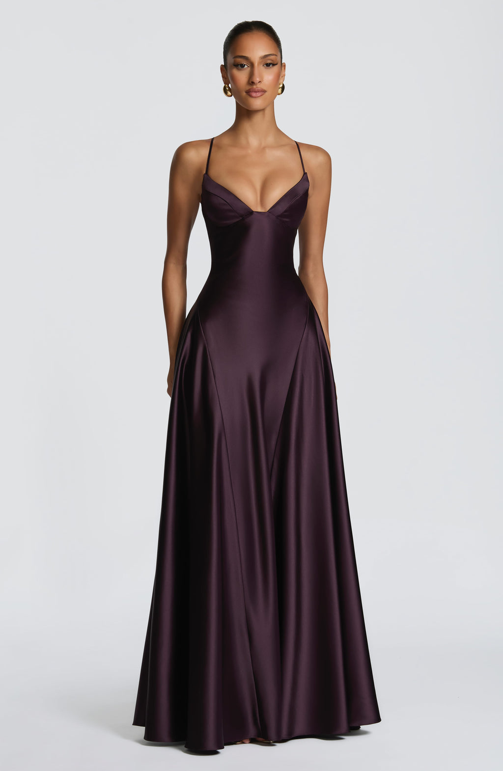 Natalia™ - Vestido Largo de Satén con Lazada Ciruela