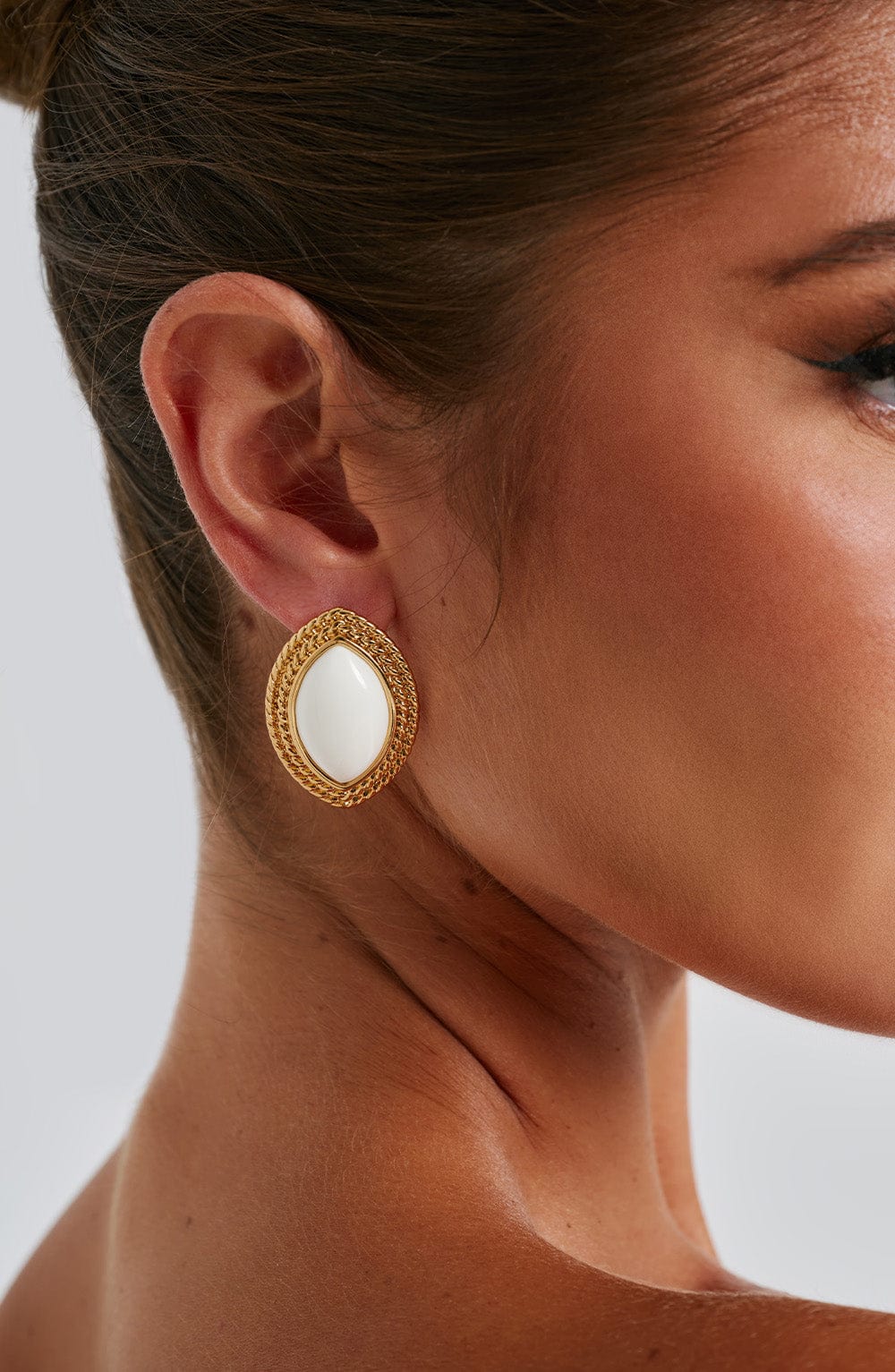 Yolanda™ - Pendientes Elípticos con Piedra Marfil y Dorado