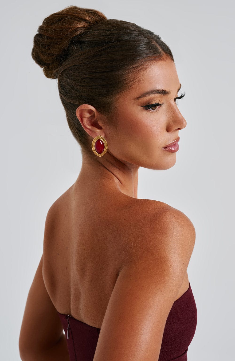 Yolanda™ - Pendientes Elípticos con Piedra Rojos y Dorados