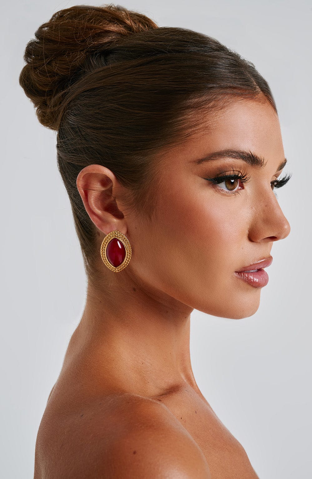 Yolanda™ - Pendientes Elípticos con Piedra Rojos y Dorados