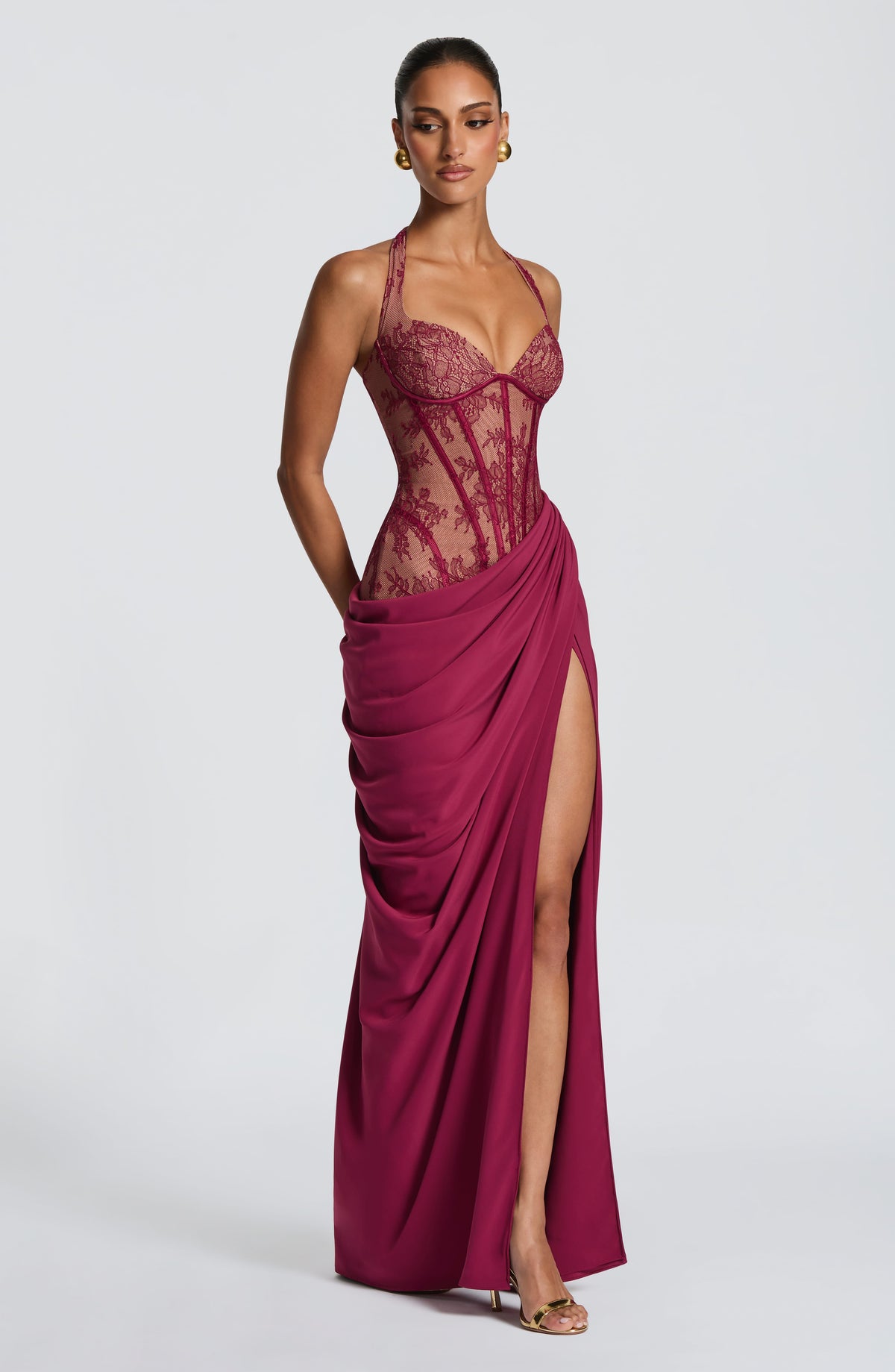 Vestido Beatriz™ morado con cuello halter, foto 9