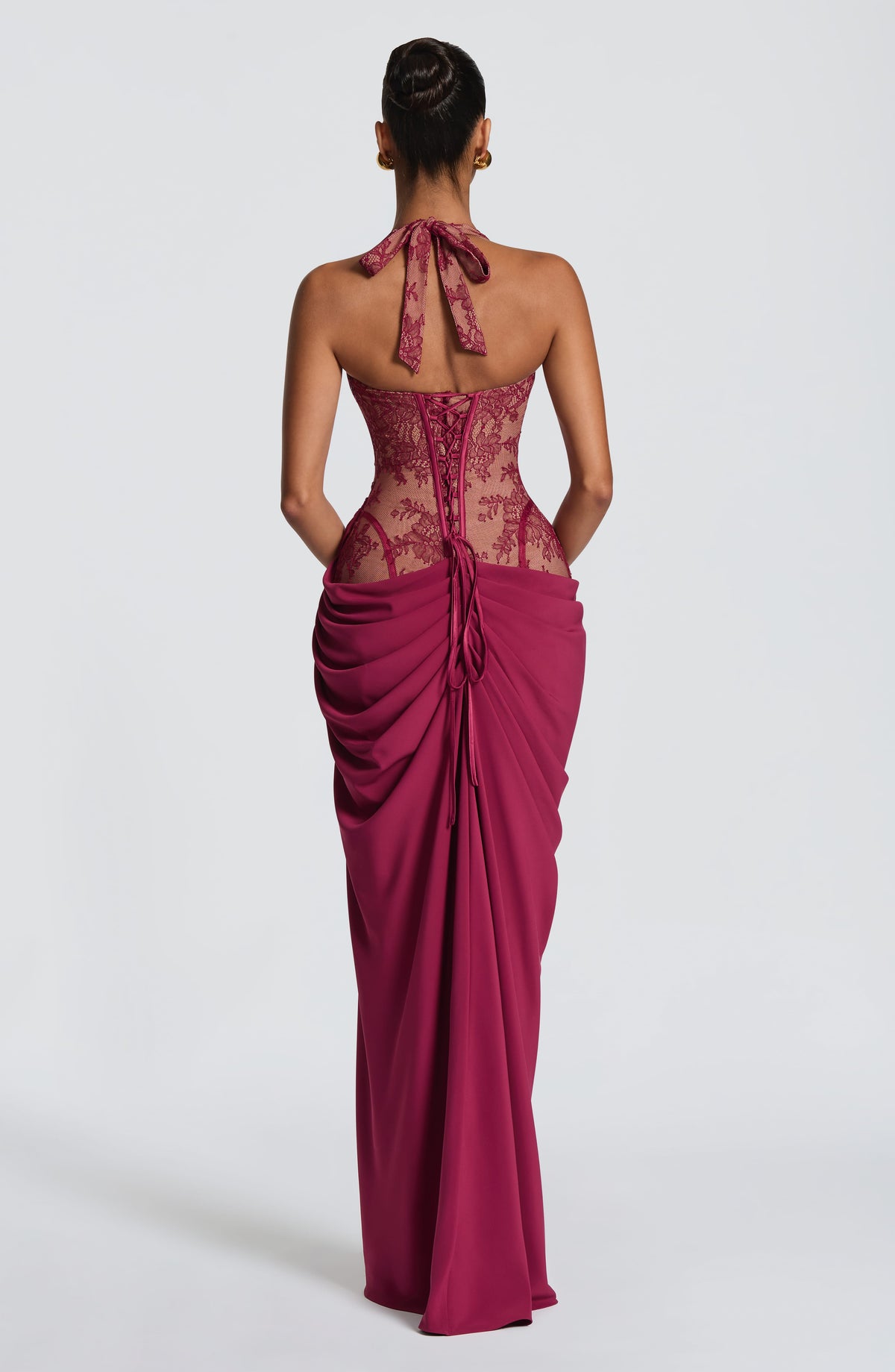 Beatriz™ en morado, vestido largo de encaje, con corsé